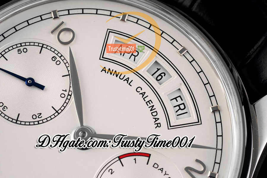 AZF az503505 Calendario annuale Riserva di carica Orologio da uomo A52850 Quadrante bianco automatico Marcatori blu Cassa in acciaio Cinturino in pelle blu Super Edition trustytime001Orologi