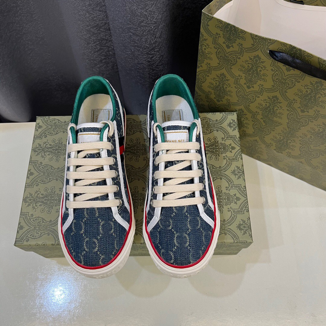 Tenis Tasarımcıları 1977 Tuval Top Mens Sneaker Ayakkabı Lüks Ayakkabı Bej Blue Washed Jacquard Kotu Kadın Ayakkabı Ace Kauçuk Sole İşlemeli Vintage Casual Sneakers