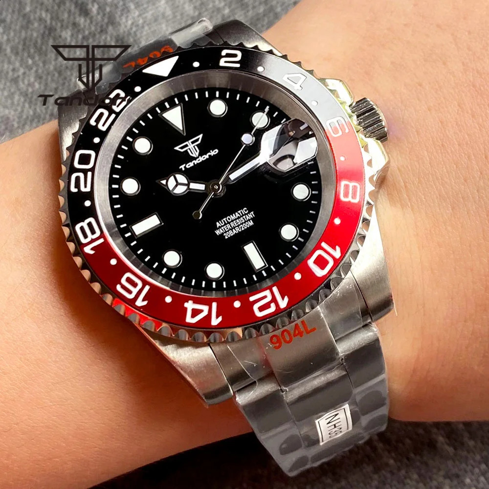 Other Watches Tandorio NH35A 40mm Stainless Steel 20Bar Automatic Men s Dive Watch Sapphire Glass Black Dial Date Screw Crown 120 Click Bezel 231116