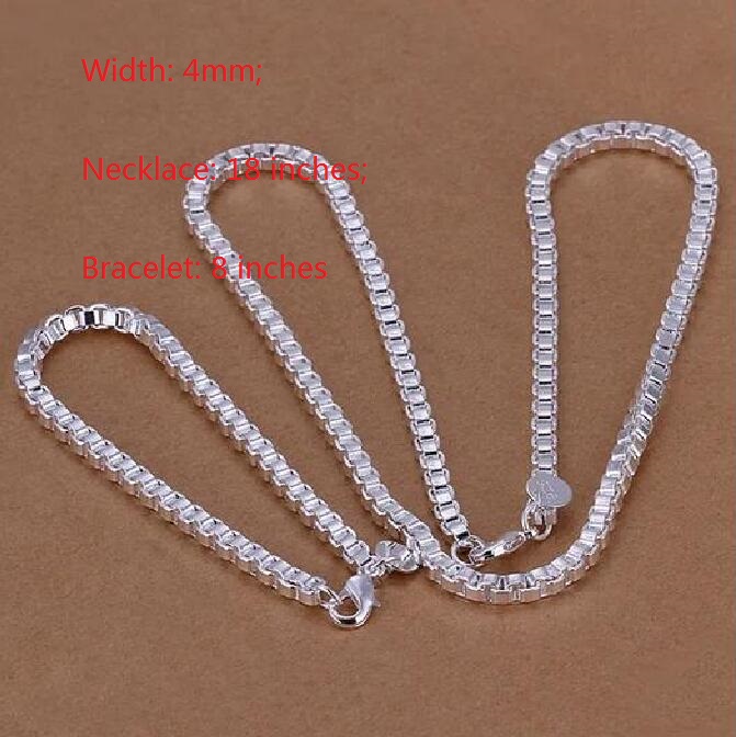 925 Sterling Silver Plated Men Bracelet Necklace jewelry set 3:1 Figaro chain Box Chain Hemp Rope Chain Side Chain Snake Chain Cuba Chain 3mm 4mm5mm 6mm 7mm 8mm 10mm 12mm