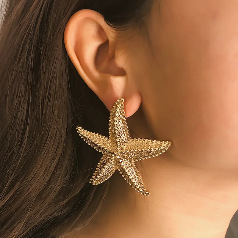 Stud Moda Exagero Verão Golden Starfish Brincos para Mulher Festa de Feriado Bohemian Jóias Accessorie 231116