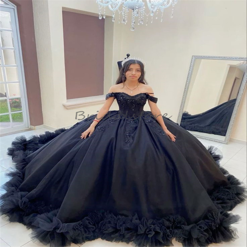 Princesse Mexicaine Noir Quinceanera Robes Porno Charro 2024 Robes De XV 15 Anos Halloween Costume Promdress Photoshoot Cheval Seize Robes De Fête D'anniversaire