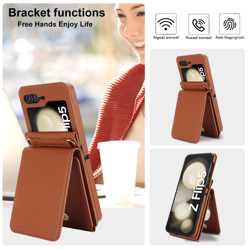 Luxury Shoulder Makeup Mirror Vogue Phone Case för Samsung Galaxy Folding Z Flip5 Flip3 Flip4 5G Robust Multiple Card Slots läderplånbok Kickstand Fold Shell