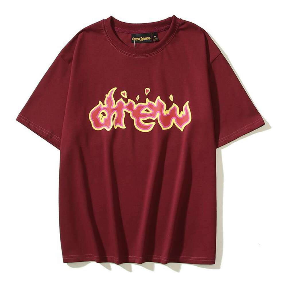 Designer Fashion Clothing Luxury Tees Tshirts Skate House Drawdrew Flame Letter Draw Shortsleeved Summer Draw Tshirt High Street Couple T-Shirt Men Women 9221