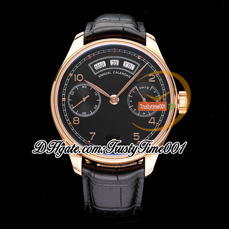 AZF az503504 Annual Calendar Power Reserve Mens Watch A52850 Automatic Black Dial Number Markers Rose Gold Case Leather Strap Super Edition trustytime001Watches