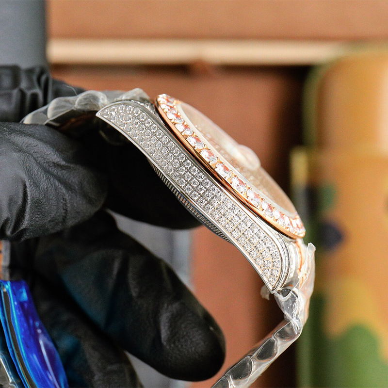 Diamentowe zegarek męskie zegarek 40 mm różowe złoto Sapphire Automatyczny mechaniczny pasek ze stali nierdzewnej Wodoodporne projektanty na rękę Montre de Luxe