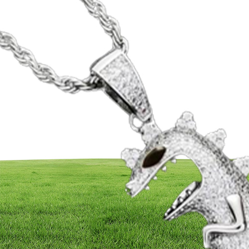 Mathalla Men039s Hiphop Animal Dinosaur CZ Pendant Jewelry Iced Out Cubic Zircon Pendant Brass Copper Gold Chain Necklace Joyer5149568