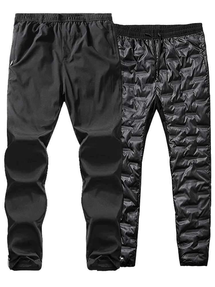 Calças masculinas 90% Pato Branco Down Acolchoado Inverno Quente Calças Homens Banding Cintura Reta Sweatpants Neve Frio Espesso Térmico Calças J231116