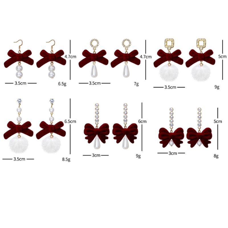 8 стилей, осенне-зимние красные винтажные серьги с кисточками из флока и бантом, новогодние винно-красные серьги с жемчугом