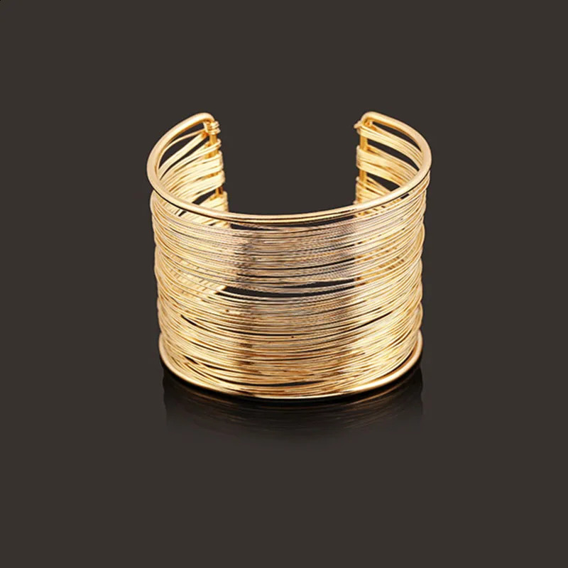 Charm Bracelets Punk Multilayer Metal Wires Strings Bracelets Bangles For Women Vintage Exaggerated Gold Color Wide Open Cuff Bangles Jewelry 231115