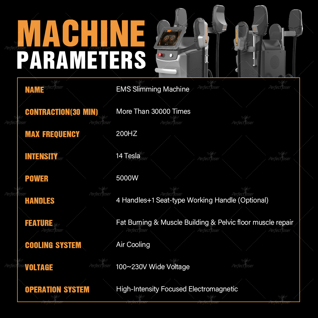Máquina de emagrecimento emmagro rf ems, estimulação muscular eletromagnética, equipamento de contorno corporal emt, energia 14 tesla 200hz