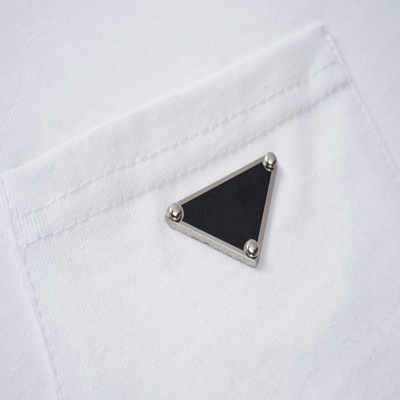Мужская футболка, летняя, крутая, удобная, плотная, из двойной пряжи, хлопчатобумажная ткань, нагрудный карман, треугольный логотип