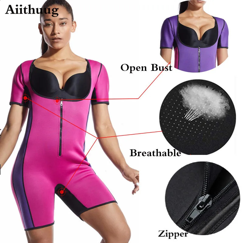 Bel karın şekillendirici aiithuug kadın sauna kıyafeti shapewear kilo kaybı korse ter gövdesi şekillendirme neopren kısa kollu neopren bodysuit 231115