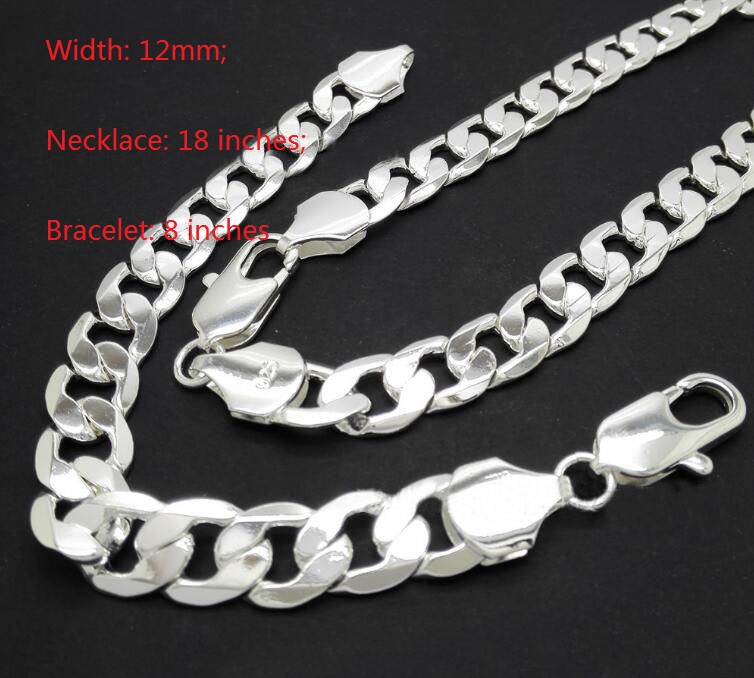 925 Sterling Silver Plated Men Bracelet Necklace jewelry set 3:1 Figaro chain Box Chain Hemp Rope Chain Side Chain Snake Chain Cuba Chain 3mm 4mm5mm 6mm 7mm 8mm 10mm 12mm