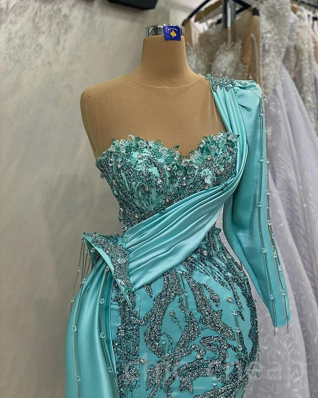 2023 April Aso Ebi Mermaid Crystals Prom Dress Beading Sequined Lace Evening Formal Party Second Reception Birthday Engagement Gowns Dresses Robe De Soiree ZJ5249