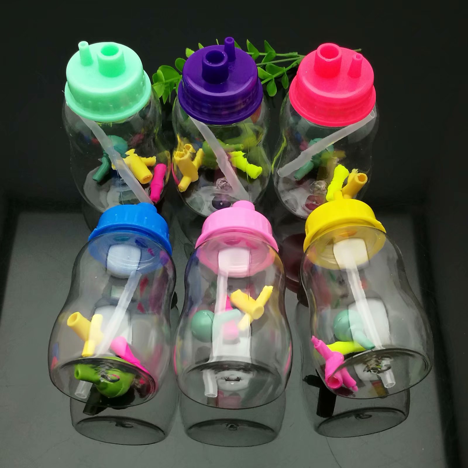 Smoking Pipe Mini Hookah glass bongs Colorful Metal Shape Colored acrylic milk bottle and water pipe