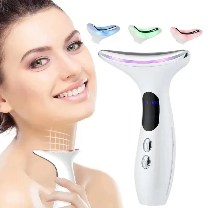 Dispositivos de cuidados faciais EMS LED Light Neck Massagem 3 Cores V Compressa Vibração Pele Elevador Aperte Suave Reparação Firme Rejuvenescimento 231115