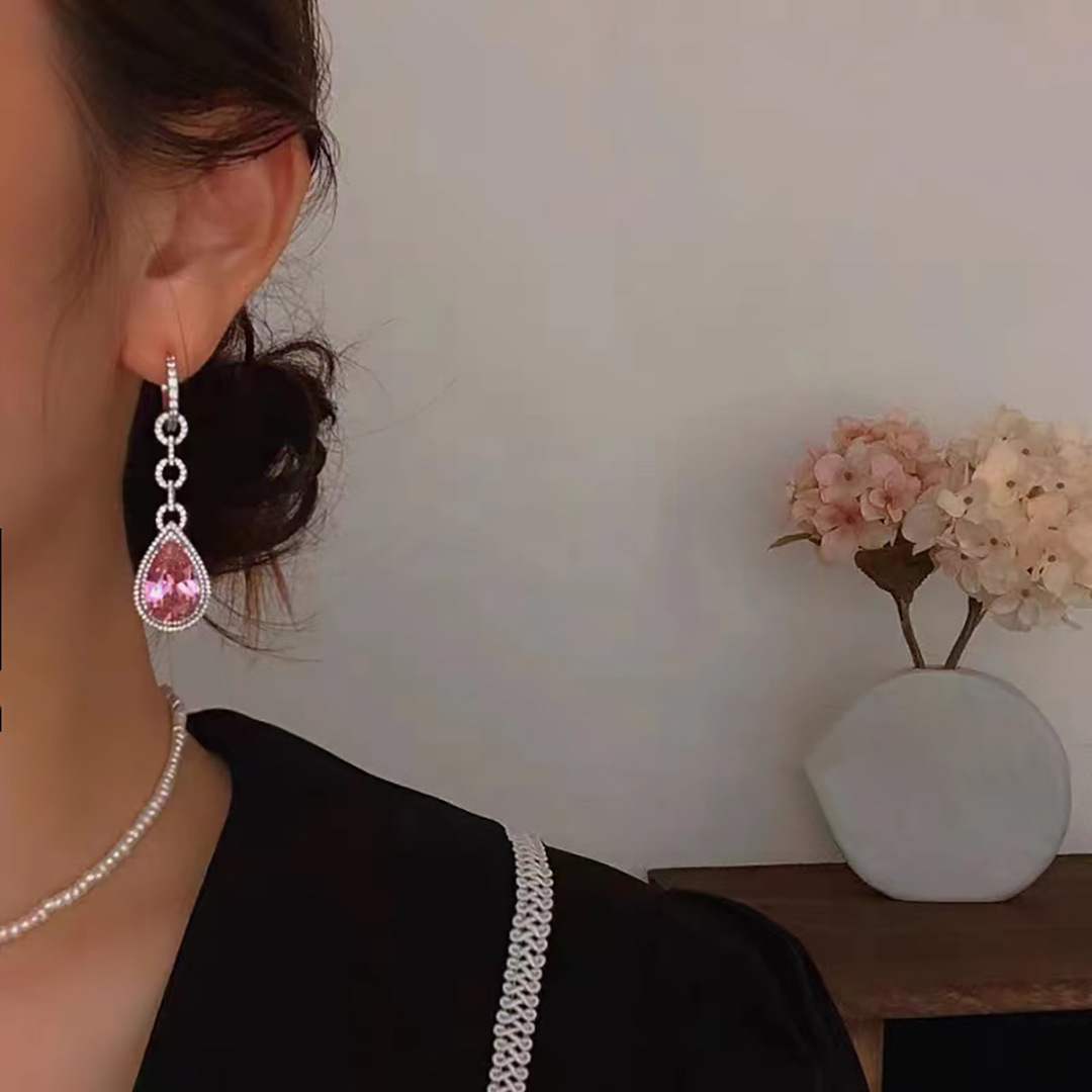 Luxe Water Drop Pink Diamond Dangle Earring 925 sterling zilveren Party Wedding Drop Oorbellen voor Vrouwen Bridal Promise Sieraden