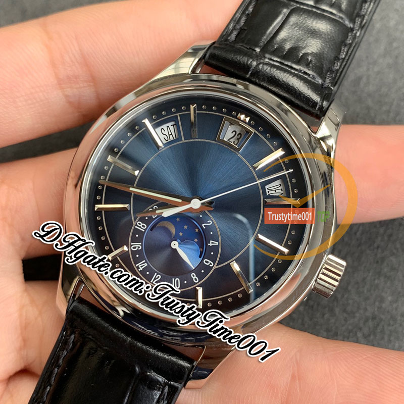 GRF V2 gr5205 A324 QALU24H/206 Automatic Mens Watch Complications Annual Calendar Stainless Case Moon Phase Blue Dial Leather Super Edition trustytime001Watches