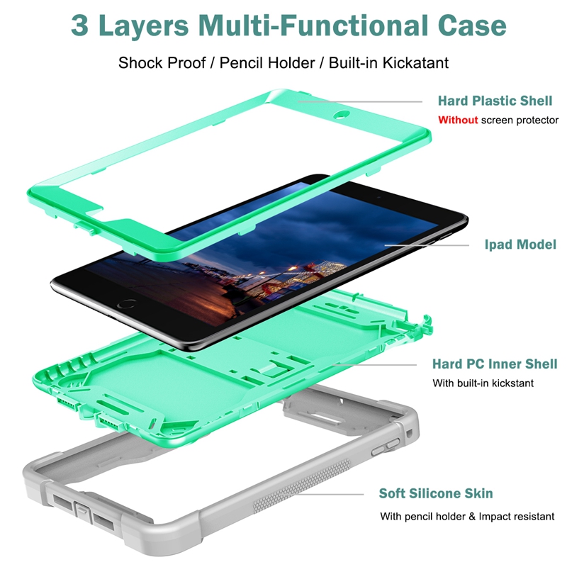 Hybrid Layer Defender Shockproof Cases For Ipad Mini 6 5 4 Mini6 Mini5 Mini4 Hard Plastic PC Soft Silicone 3 in 1 Layers Kickstand Holder Impact Front Back Cover Skin