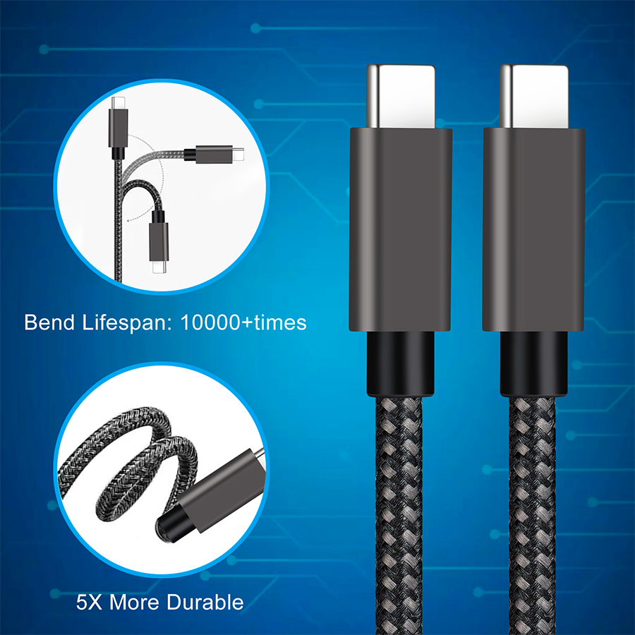 3ft/6ft 1m/2m QC3.0 PD240W USB2.0 Type-C 5A Fast Charge Metal USB Cable High-speed transfer 480 Mbps Tinned Thick Copper core