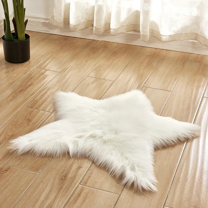 Carpet Faux Fur Carpet Long Plush Shaggy Fluffy Star Shape Carpets Long Hair Area Rugs Bedroom Living Room White Pink Floor Mat 231116