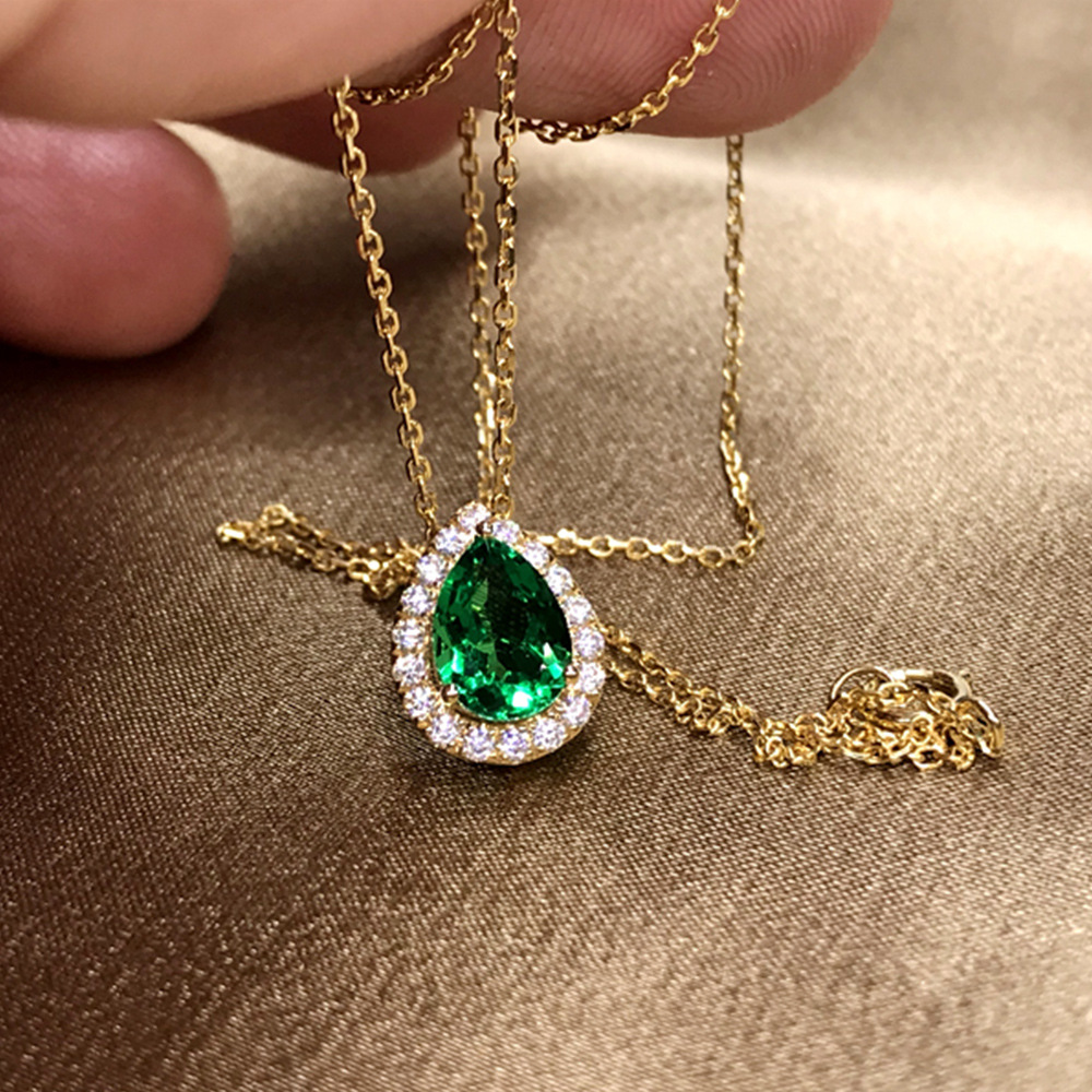 Water Drop Lab Emerald Zircon Chocker Necklace 925 Silver Wedding Pendants Necklace For Women Bridal Party Jewelry Gift