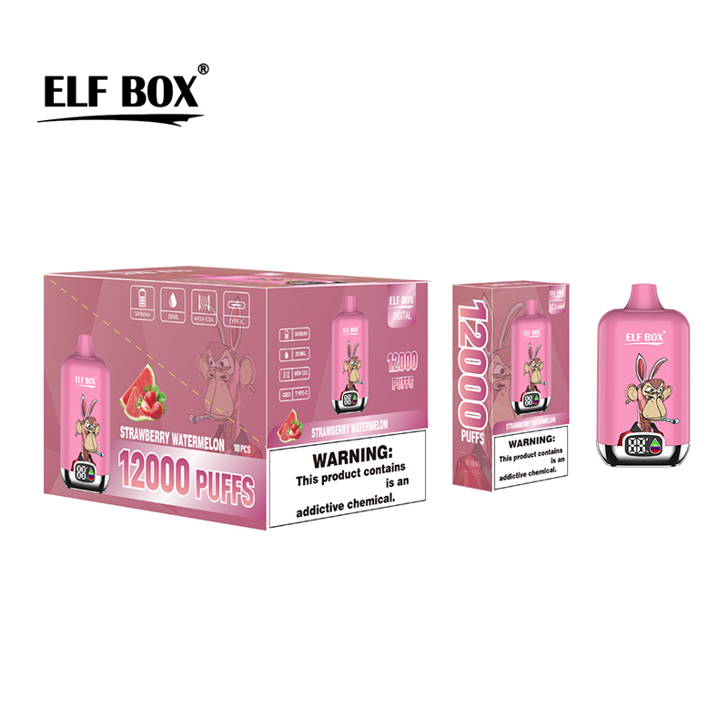 Autentisk Elf Box Digital 12000 Puffs Disponible Vape Puff 12K Box uppladdningsbar E Cigaretter Mesh Coil 0% 2% 3% 5% 12 Flavors Förångare