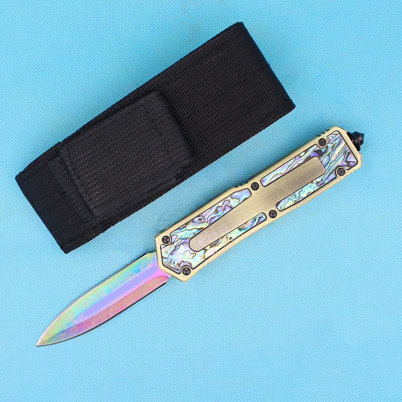 Top Quality AUTO Tactical knife 440C Titanium Coated Double Edge Fine Blade EDC Pocket Knife Gift knives with nylon bag