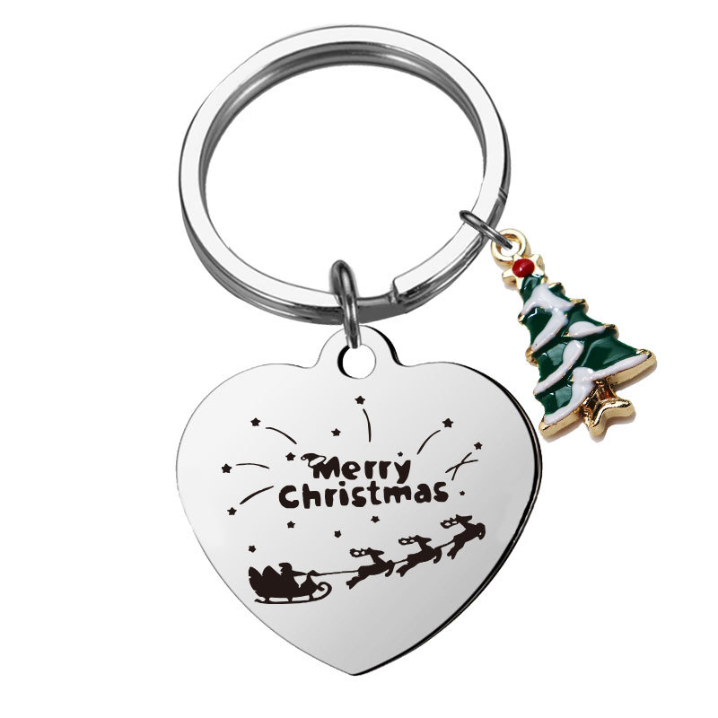 Christmas Keychain Cartoon Stainless Steel Keychains Luggage Decoration Pendant Keyring Key Chains