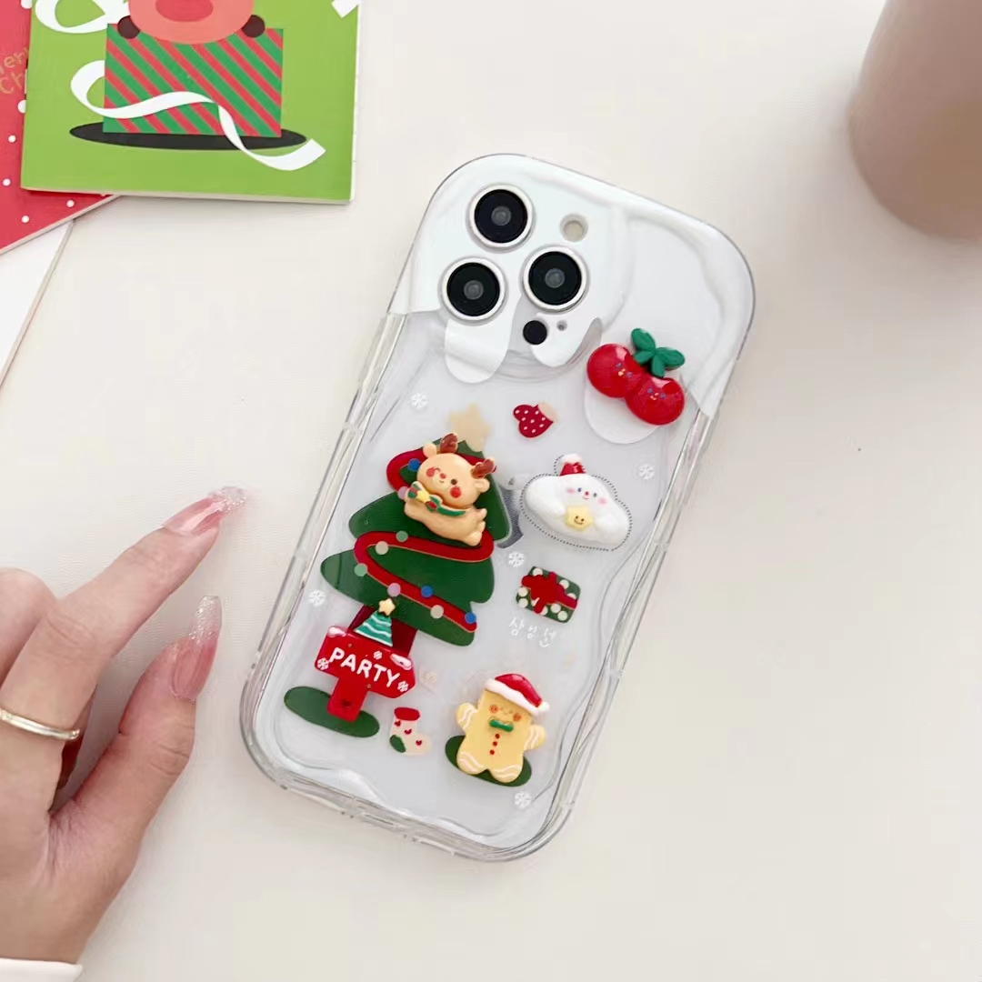 Stilista coreano carino 3D cartone animato orso di Natale albero onda custodia iPhone 15 14 13 12 Pro Max 11 15plus bella copertura morbida antiurto alce