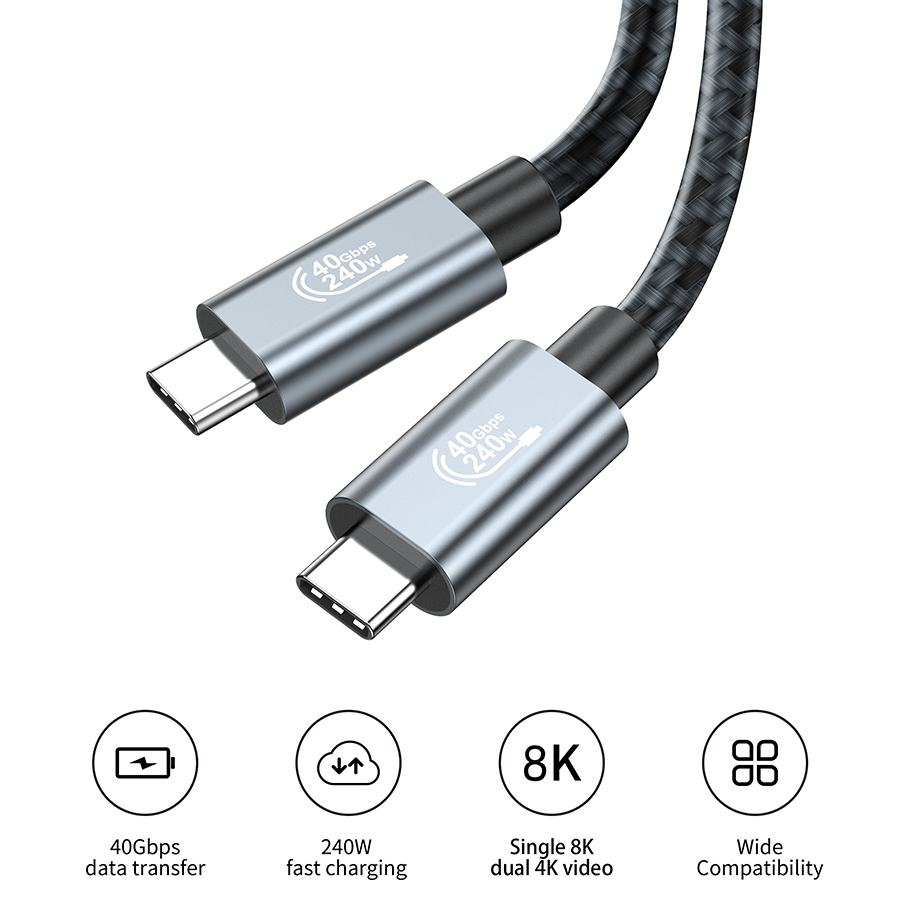 USB4 Nylon tresse PD 240w 48v5a USB C type-c à C câble de charge ultra-rapide 40Gbps 8k60hz USB3.2 ligne USB