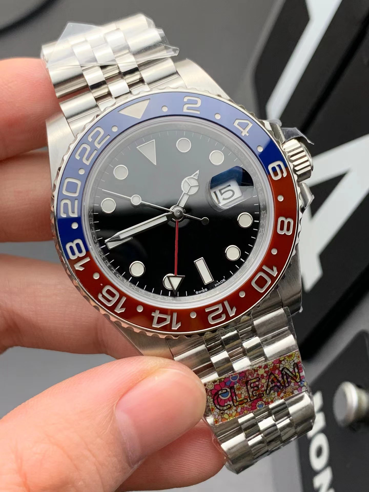 Clean m126710 Relógio de luxo Greenwich Coke Circle GMT II RedBlue 40mm 3285 Movimento mecânico 904L Aço Armazenamento de energia cinética de 72 horas