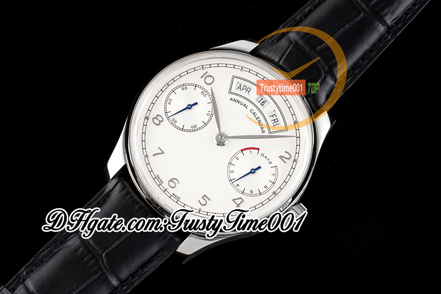 AZF AZ503501 Årlig kalender Power Reserve Mens Titta på A52850 Automatisk Vita urtavla Arabiska siffror Markörer Läderband Super Edition TrustyTime001Watches