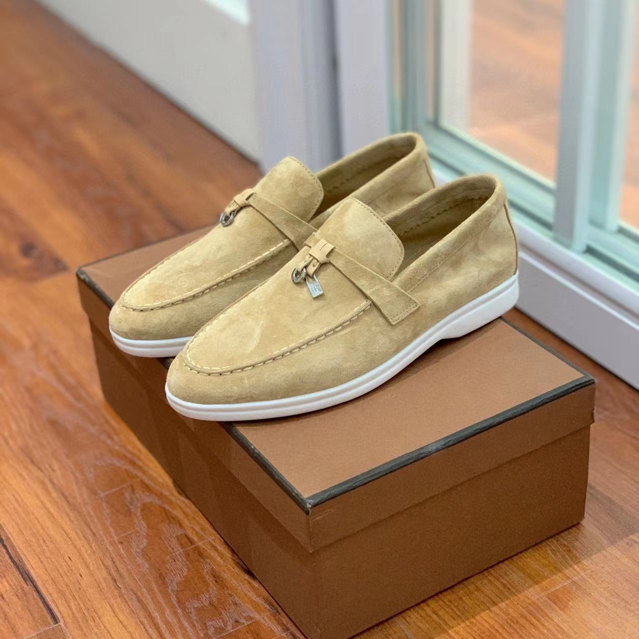 Casual Shoes LP Pianas loafers skor designer män loafer hög elastisk nötkött sena mode casual platt klack mjuk ensamstående kvinnor arbetar kontorssko