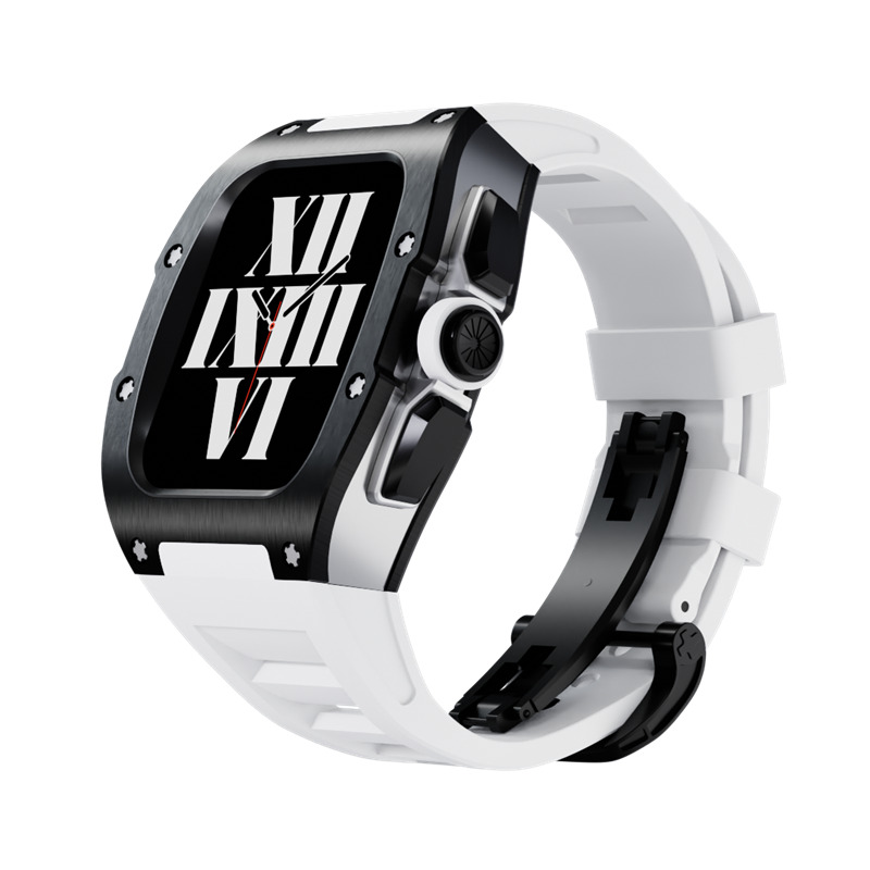 Modification Kit Premium Titanium Alloy Case for Apple Watch Series 8 7 6 5 4 SE Fluororubber Strap Band 44mm 45mm