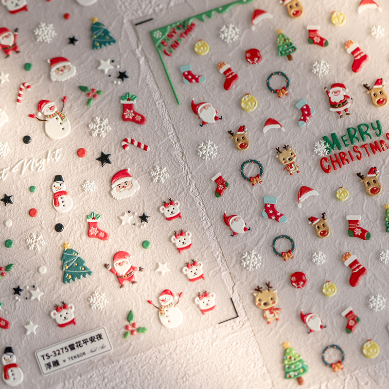 Nieuwe 5D Kerstman Kerstboom Nagelstickers Winter Sneeuwpop Sneeuwvlok Zelfklevende Slider Nail Art Decoraties Accessoire