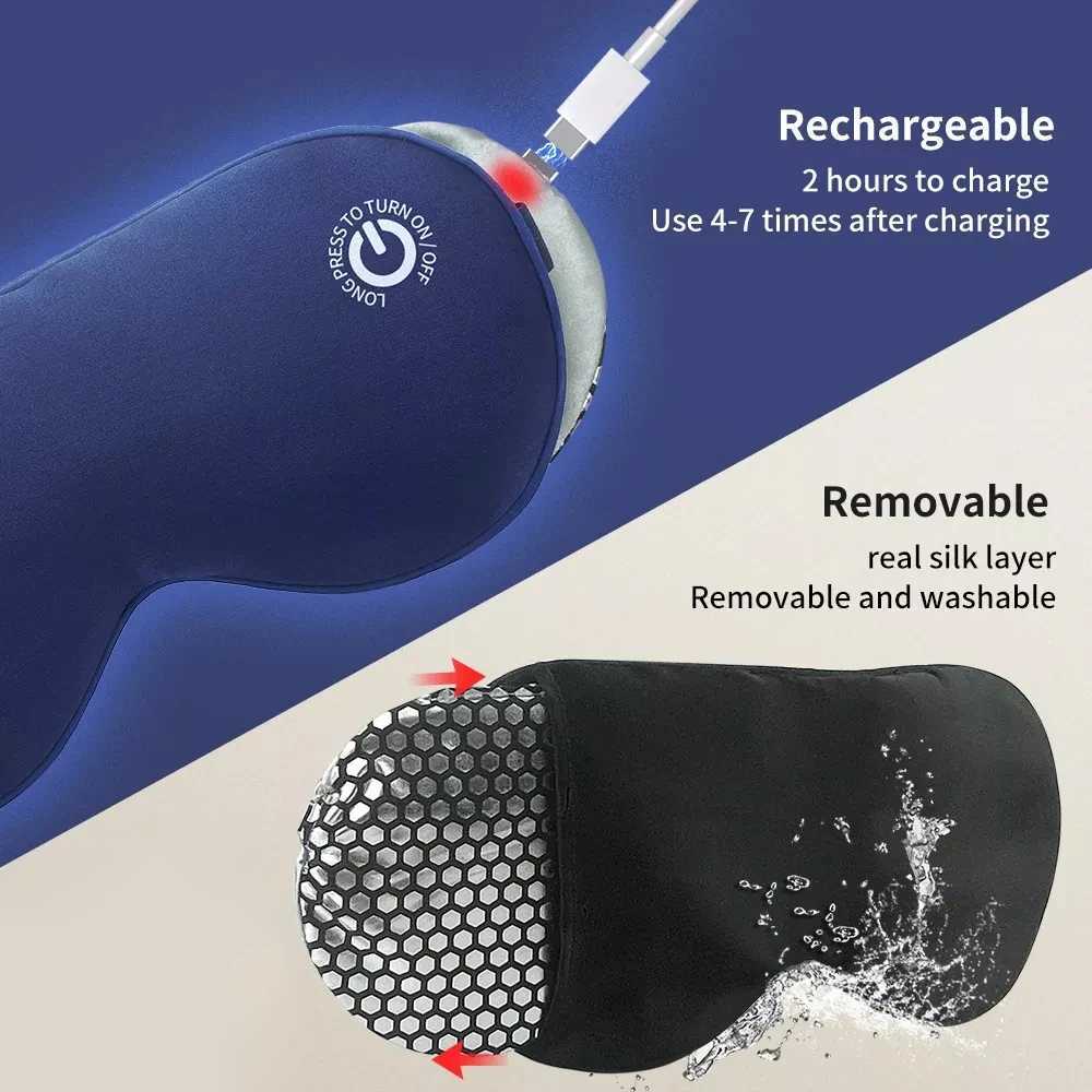 Masques de sommeil Nouveau masque pour les yeux chauffant sans fil pour les yeux secs USB thérapie chauffante rechargeable graphène chauffage réutilisable vraie soie 231116