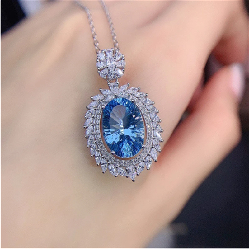 Valuable Lab Aquamarine Jewelry set 925 Sterling Silver Engagement Wedding Rings Necklace For Women Bridal Birthday Party Gift