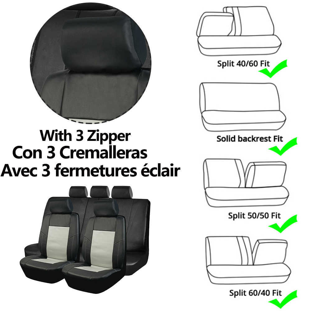 Novo conjunto de assentos de carro de atualização Conjunto de couro com 3 zíper compatível com tampas de assento universal compatíveis para o ajuste de carro para a maioria dos caminhões SUV de carro