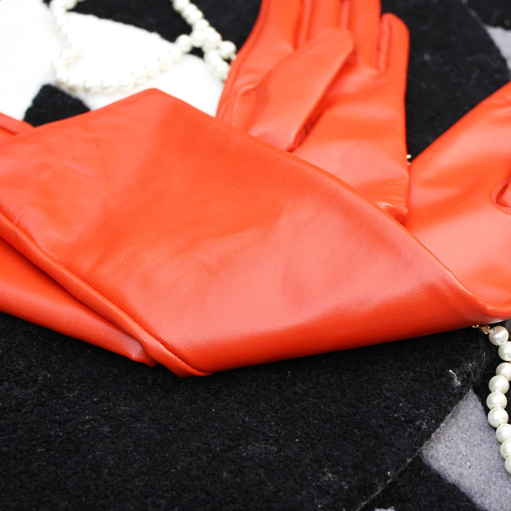 Pięć palców rękawiczki pomarańczowe damskie rękawiczki cieplejsze długa, prawdziwa skórzana rękawiczka owcza skóra nad łokciami