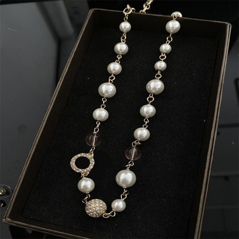 Pendant Necklaces Summer New Pink Glaze Full Diamond Ball Inlaid Pearl Neckchain Necklace Fashionable and Fashionable