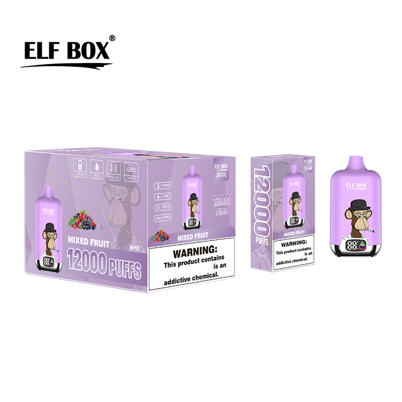 Elf Box Digital 12000 Puffs Puff 12K Электронные сигареты С сетчатой катушкой Дисплей для силового масла Перезаряжаемая одноразовая коробка для вейпа 25 мл Предварительно заполненные капсулы Испарители