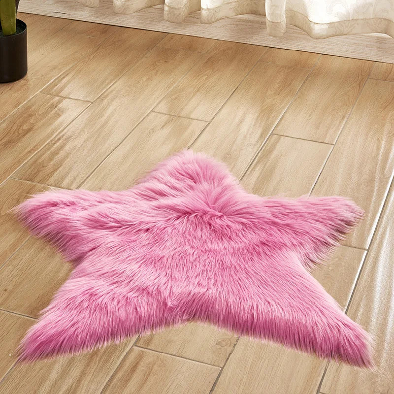 Carpet Faux Fur Carpet Long Plush Shaggy Fluffy Star Shape Carpets Long Hair Area Rugs Bedroom Living Room White Pink Floor Mat 231116