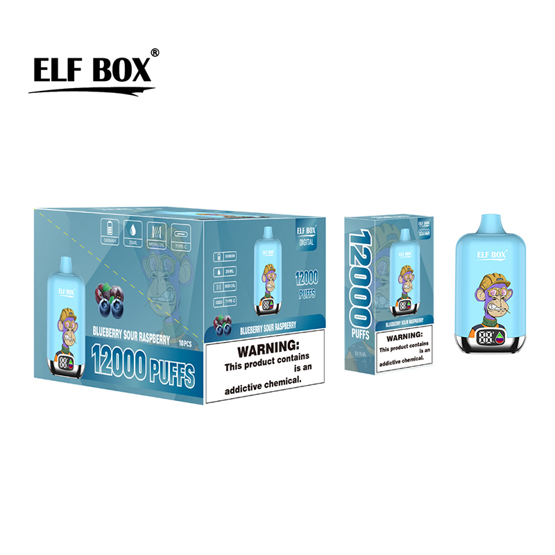 Autentisk Elf Box Digital 12000 Puffs Disponible Vape Puff 12K Box uppladdningsbar E Cigaretter Mesh Coil 0% 2% 3% 5% 12 Flavors Förångare