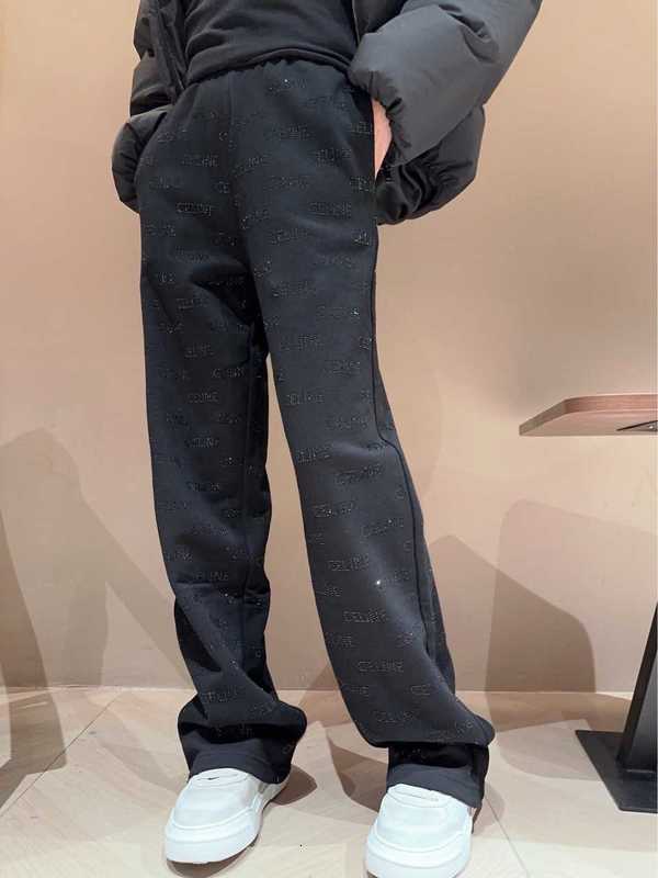 Men's Pants designer luxury CE2023 Autumn and Winter New Hot Water Diamond Elastic Waist Straight Barrel Casual with Soft Texture, Black Coffee Two Color