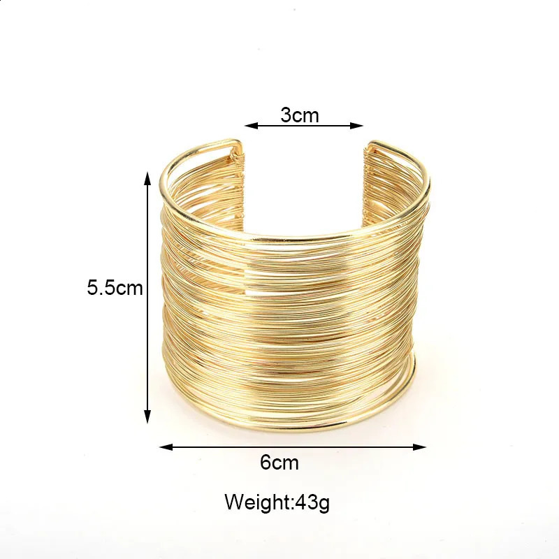 Charm Bracelets Punk Multilayer Metal Wires Strings Bracelets Bangles For Women Vintage Exaggerated Gold Color Wide Open Cuff Bangles Jewelry 231115