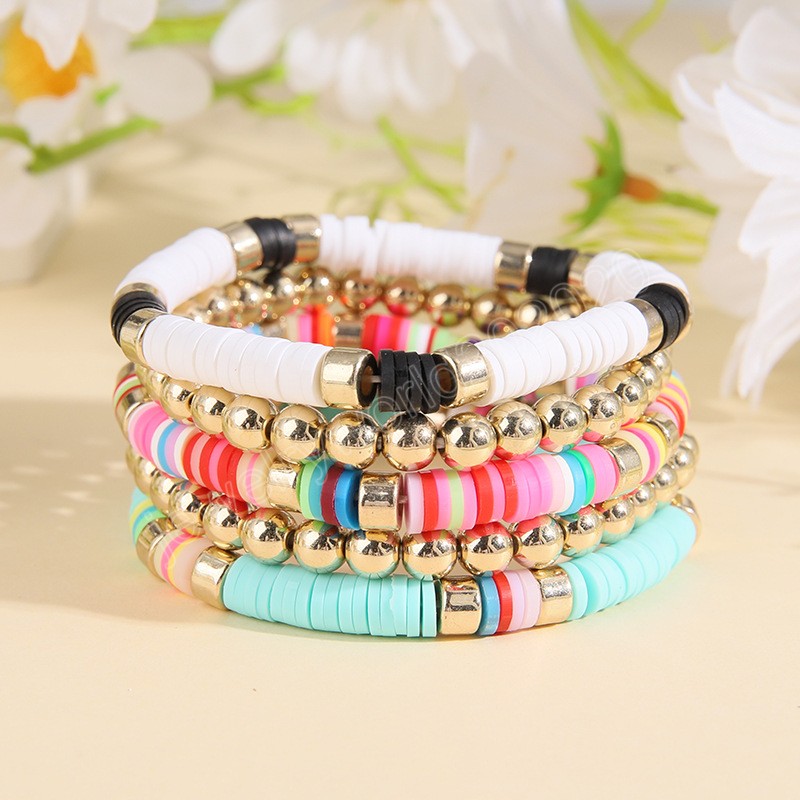 6 pièces bohème coloré empilable Bracelet ensemble pour femmes argile douce poterie superposition chaîne élastique Bracelet femme Boho bijoux