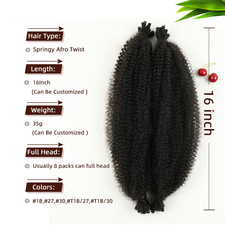 16 Polegada preto elástico afro torção cabelo sintético pré-separado extensão de cabelo encaracolado crochê primavera torção cabelo para mulher