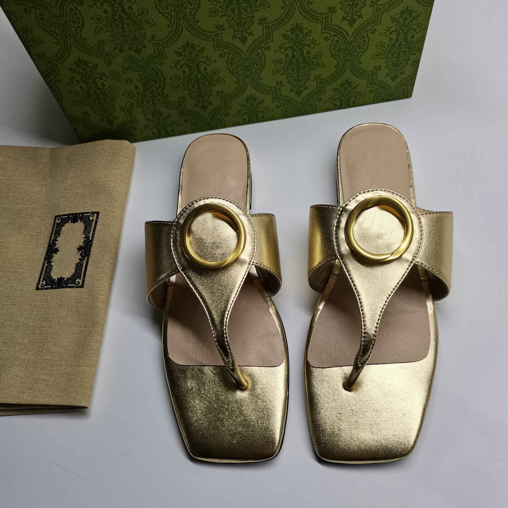 2023 Zomer Blondie Leer Slipper vierkante teen Sandaal metalen gesp sandalen Dames